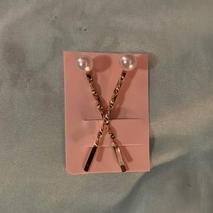 NWOT! 2-Golden Bobby Pins with Faux Pearls